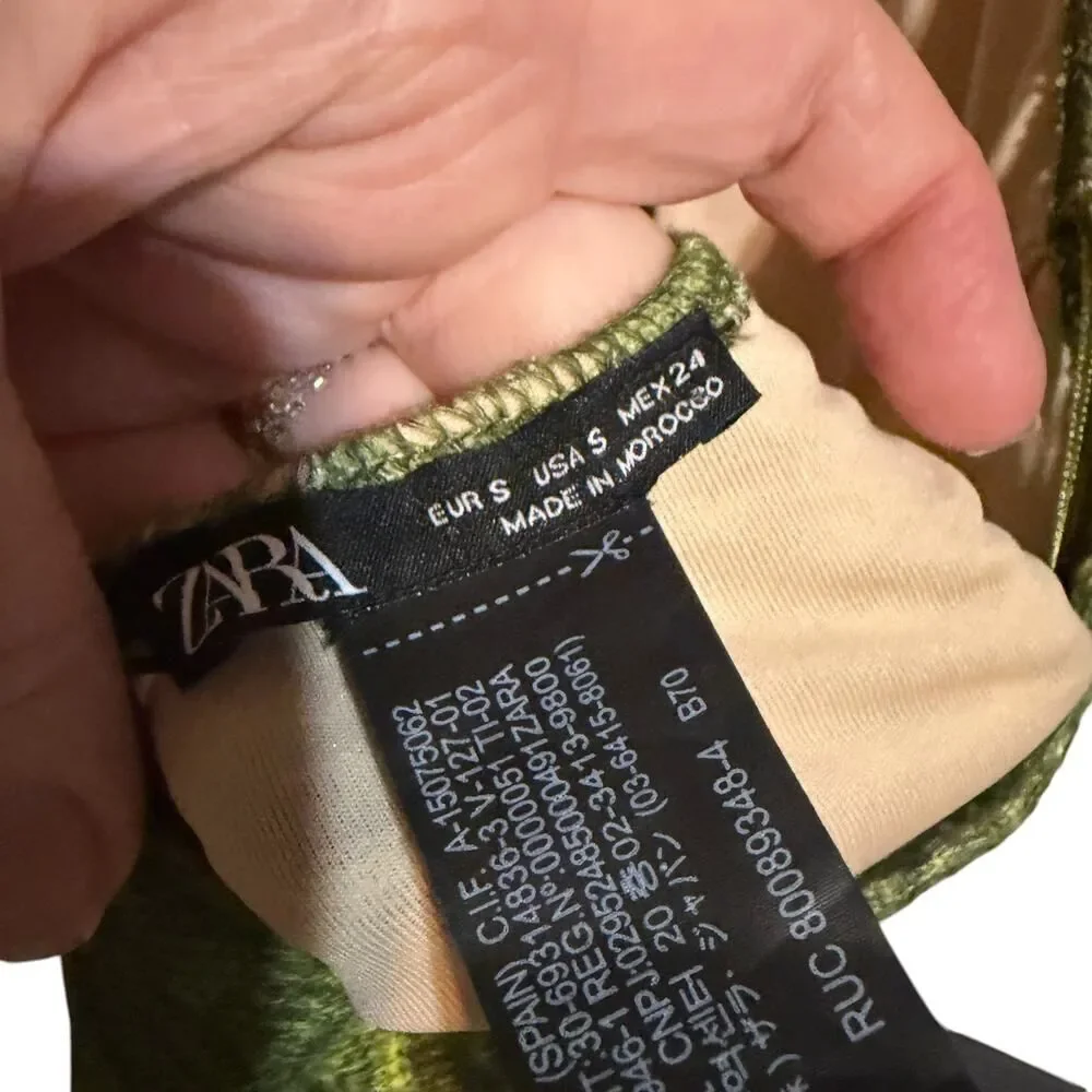 Zara Olive Green textured Halter One Piece Swismuit Ring Detail Open Back